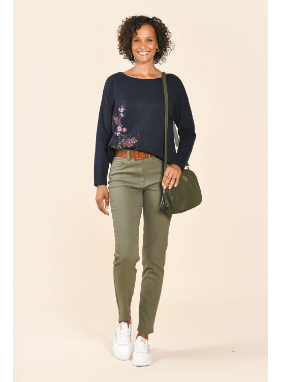 FLAVIANA - PULL LAINE BRODÉ - MARINE - Un Jour Ailleurs