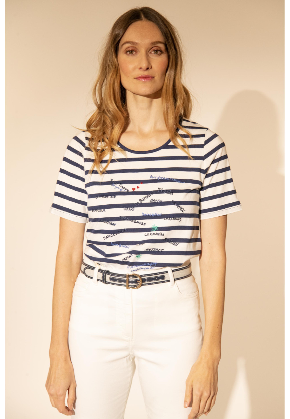 T-SHIRT - OFF WHITE / NAVY - GLOBE