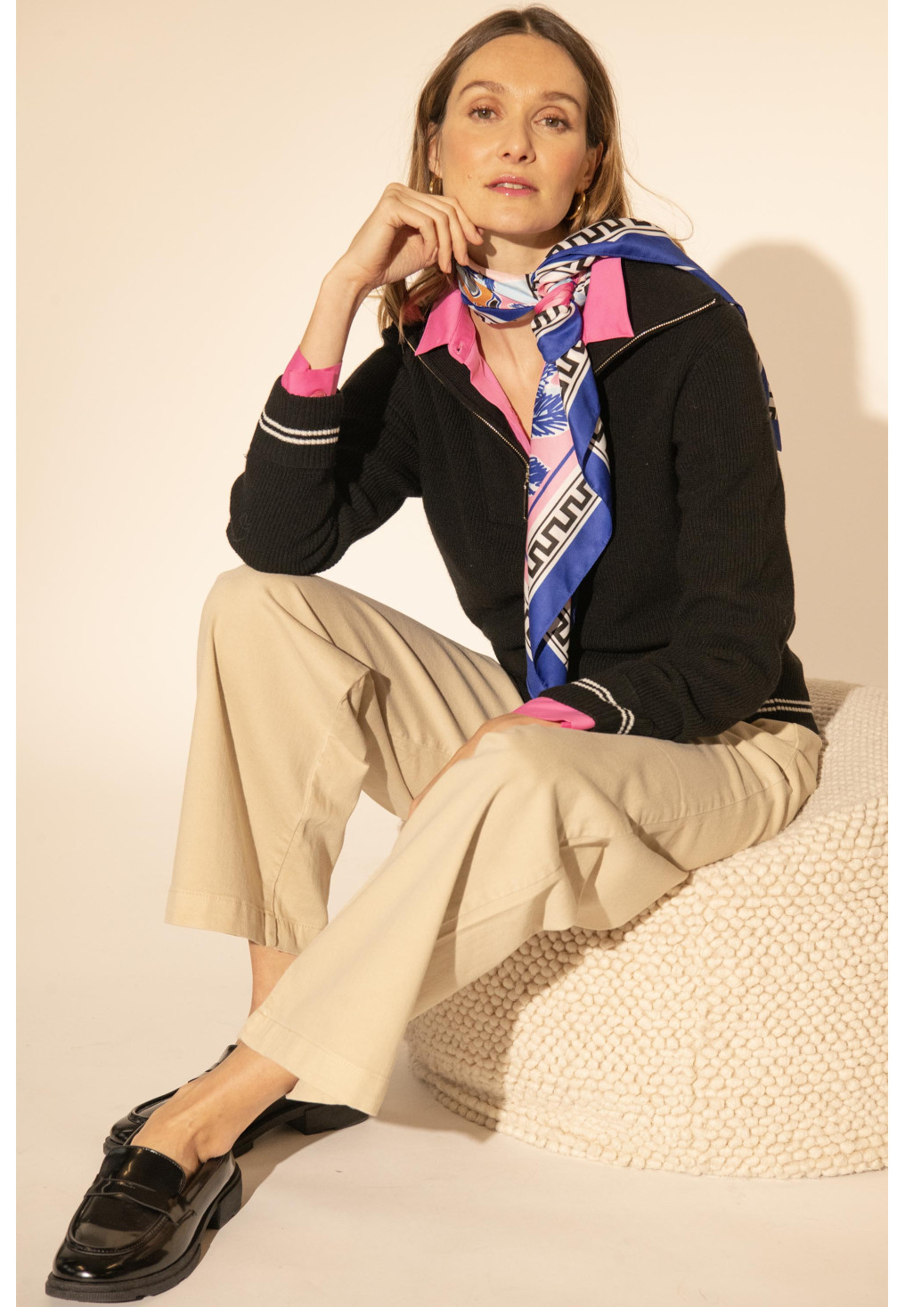 PULL MANCHE LONGUE - NOIR/OFF WHITE - FRANCISCO - Un Jour Ailleurs