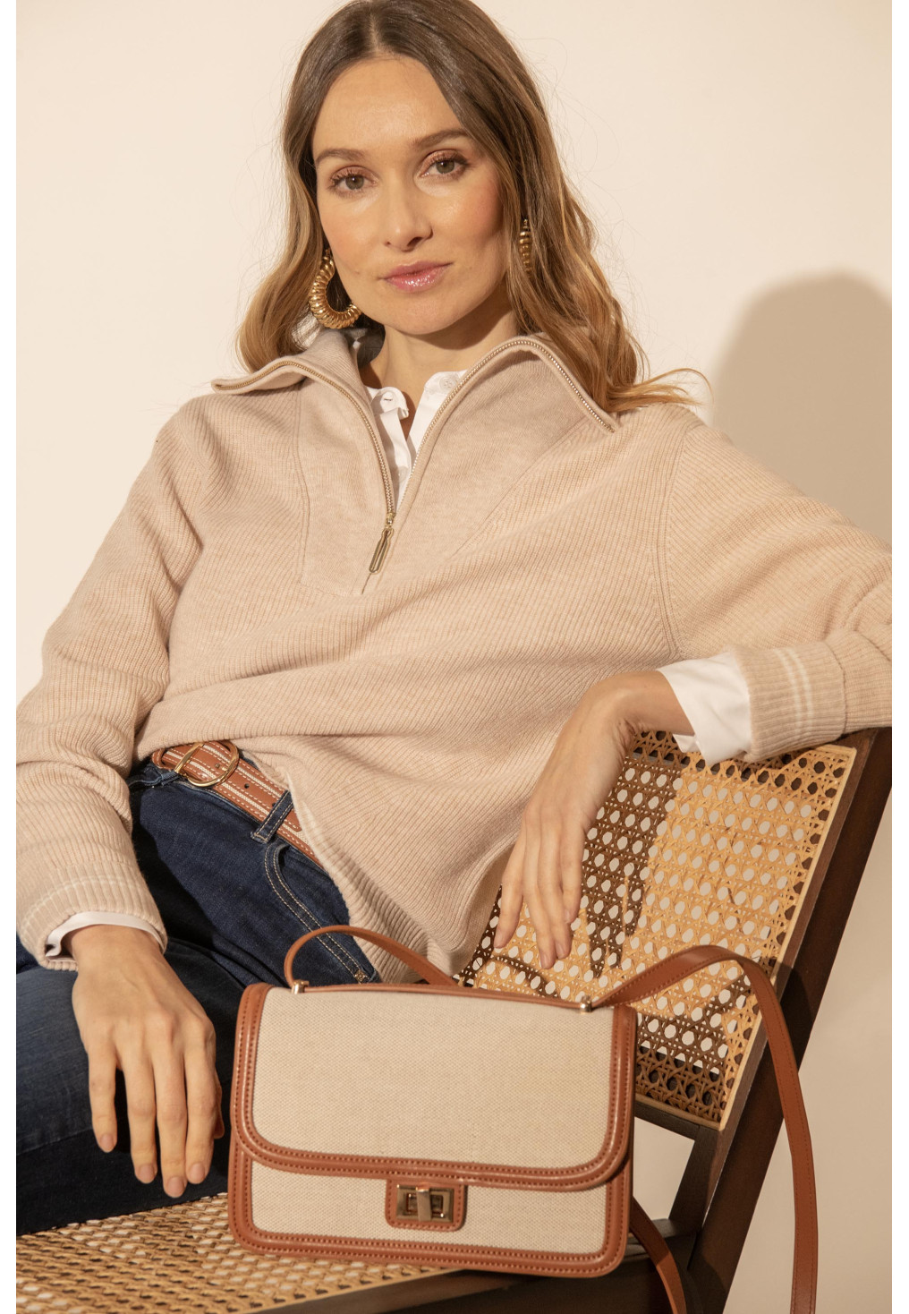 PULL MANCHE LONGUE - BEIGE - FRANCISCO