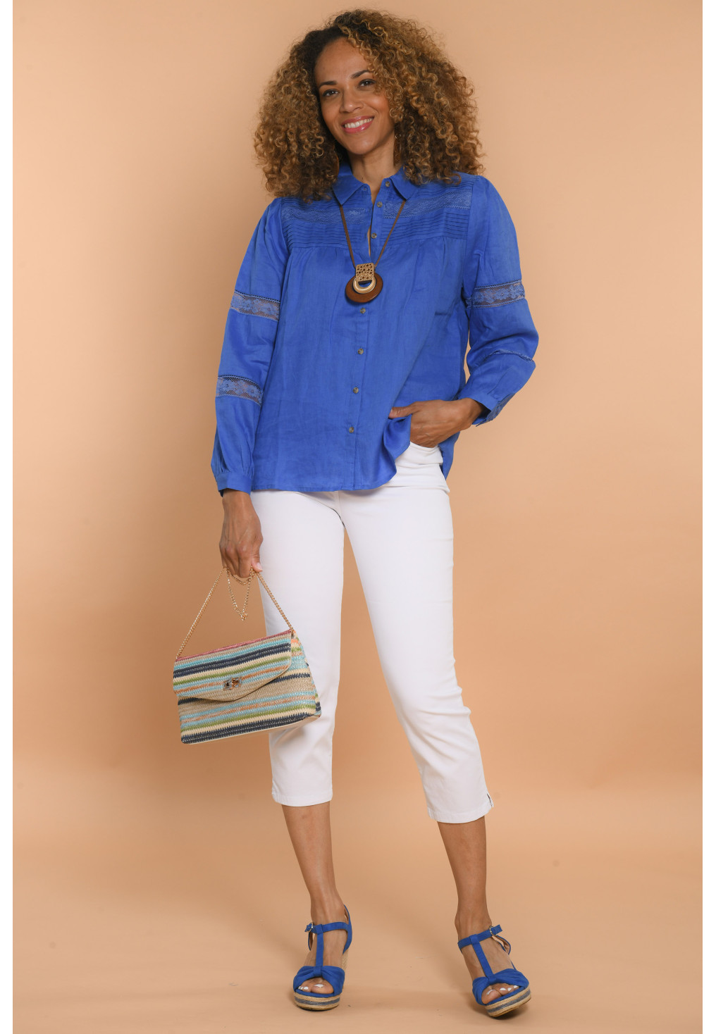 CHEMISE 100% LIN - ROYAL - GERALDINE - Un Jour Ailleurs