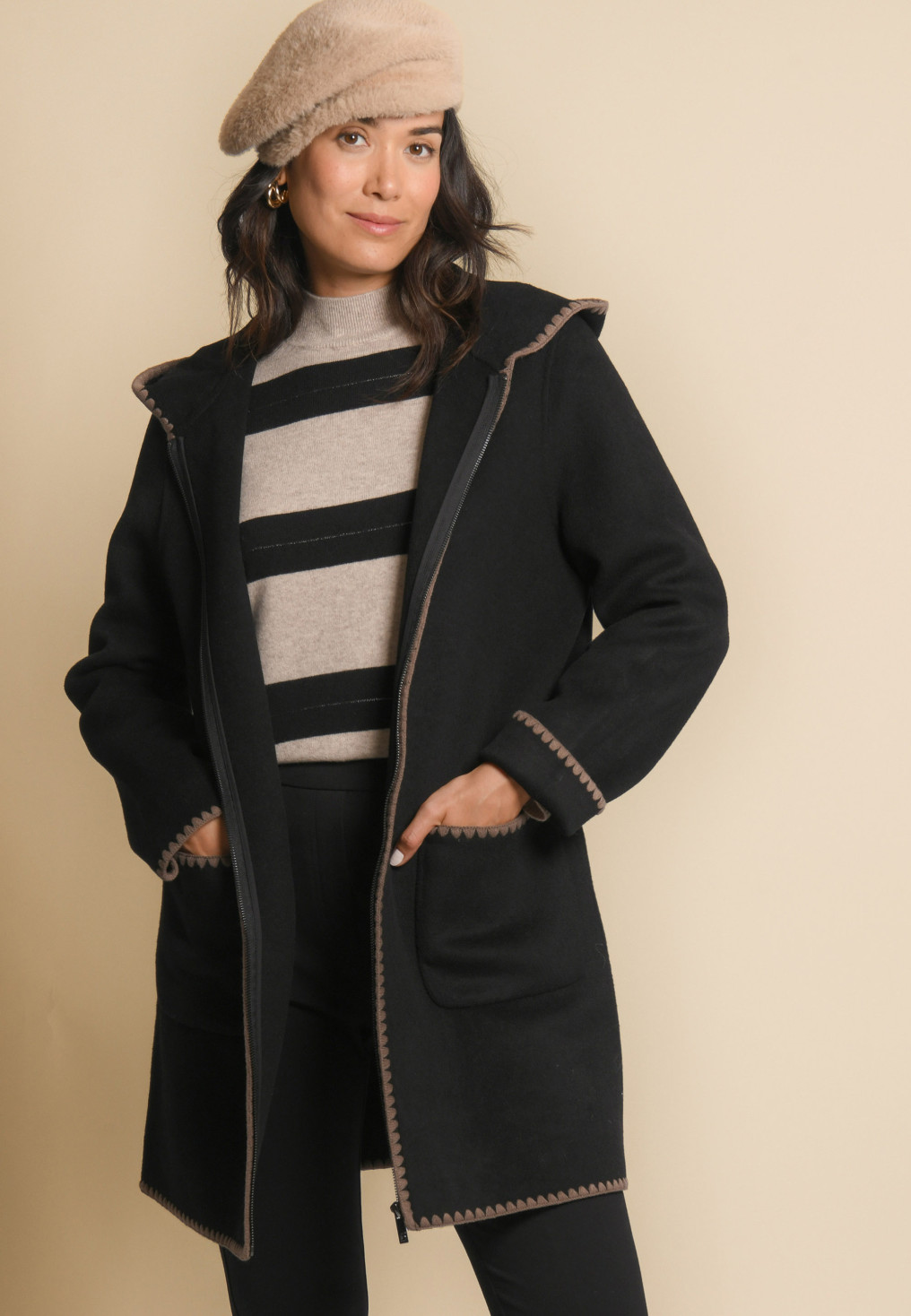 MANTEAU - JORDY - NOIR/BEIGE - Un Jour Ailleurs