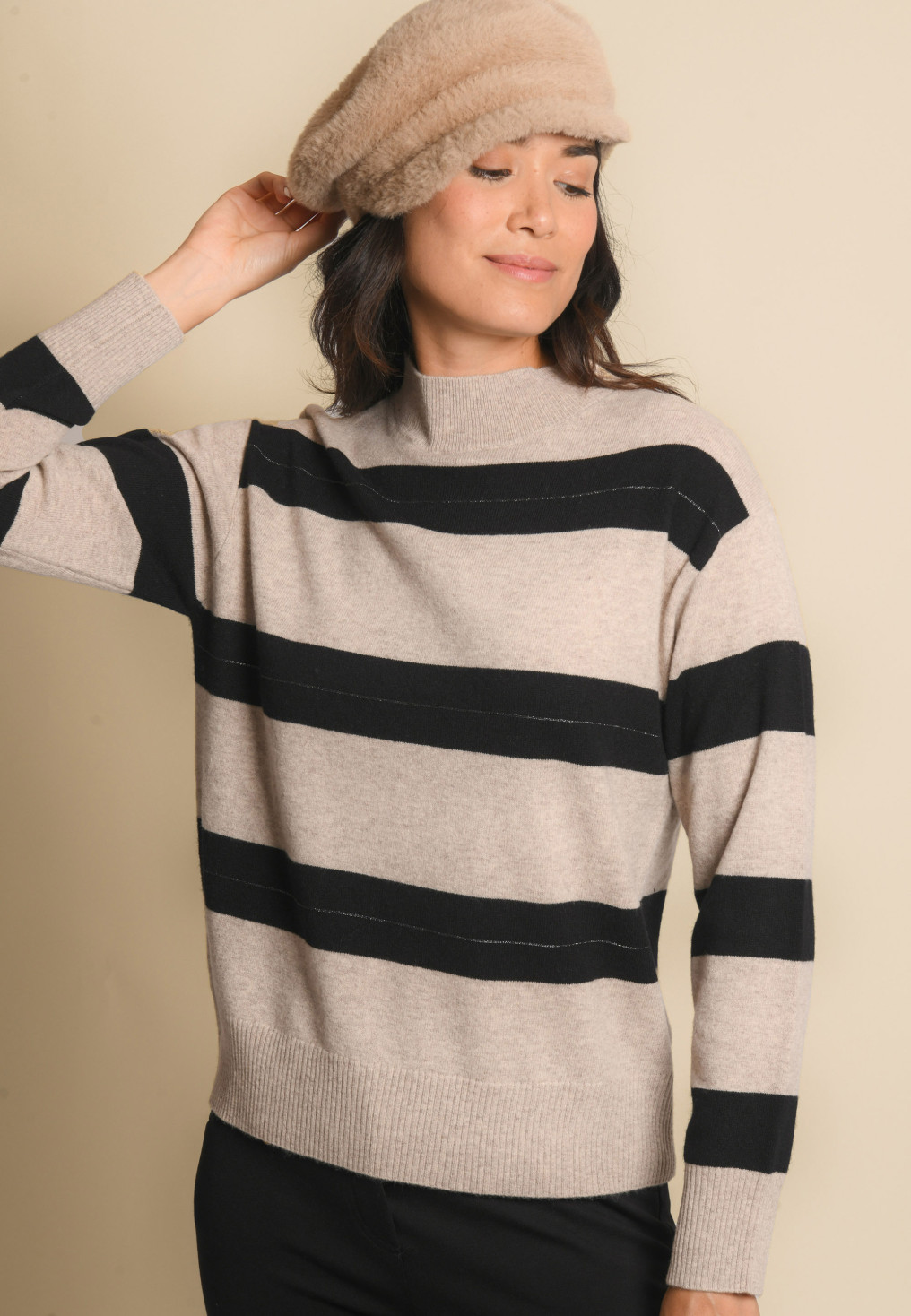 PULL 100% LAINE - JADWIGE - TAUPE CHINE/NOIR - Un Jour Ailleurs