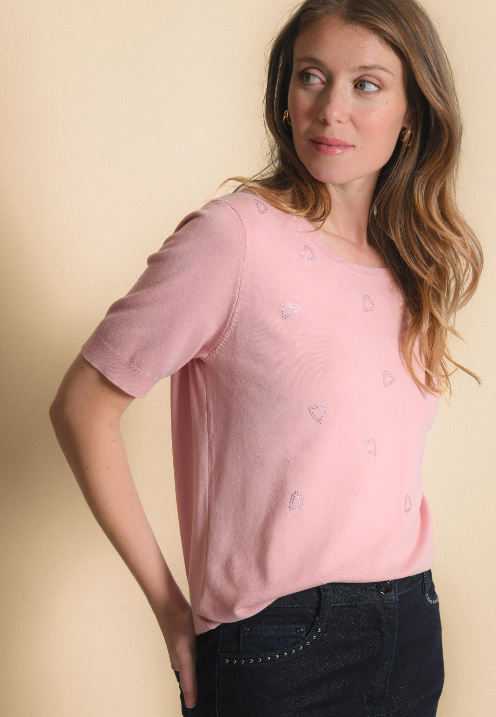 PULL MANCHES COURTES - JAVA - ROSE - Un Jour Ailleurs