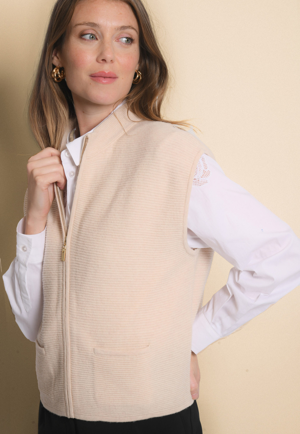 GILET SANS MANCHES - JALIA - SABLE CHINE