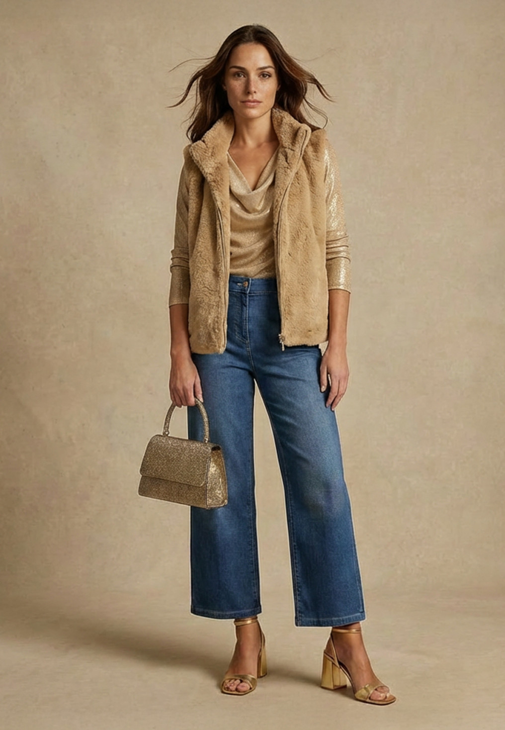VESTE SANS MANCHES - JUSTE - SABLE