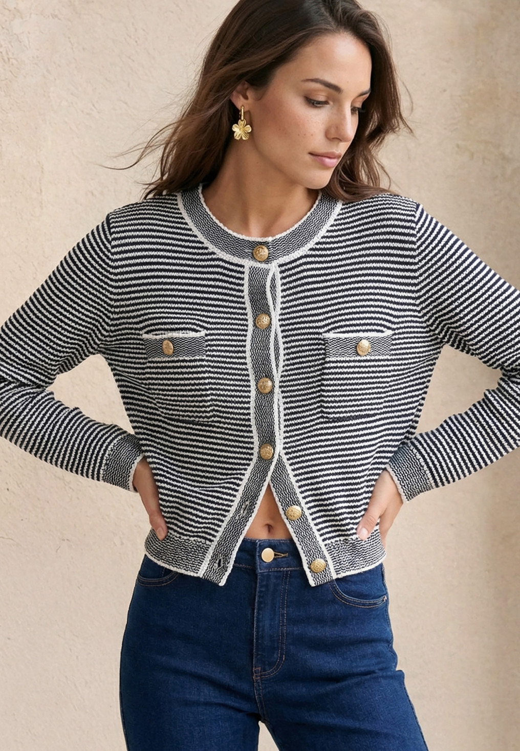 GILET 100% COTON - LANESTER - MARINE/OFF WHITE - Un Jour Ailleurs