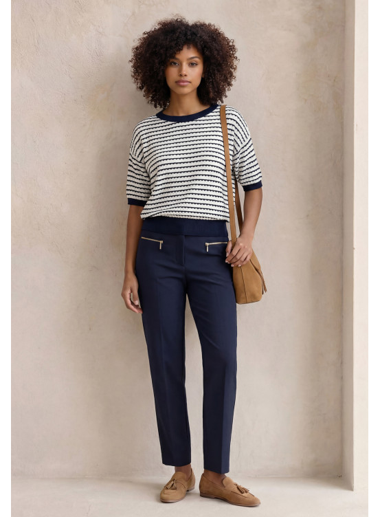 PANTALON 7/8 ZIPPE - LAURANE - MARINE - Un Jour Ailleurs