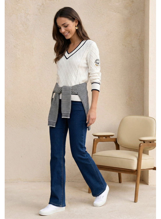 PULL 100% COTON - LUCY - OFF WHITE/MARINE