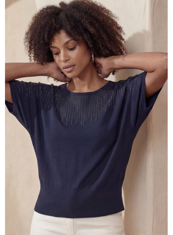 PULL MANCHE COURTE - LENNOX - MARINE - Un Jour Ailleurs