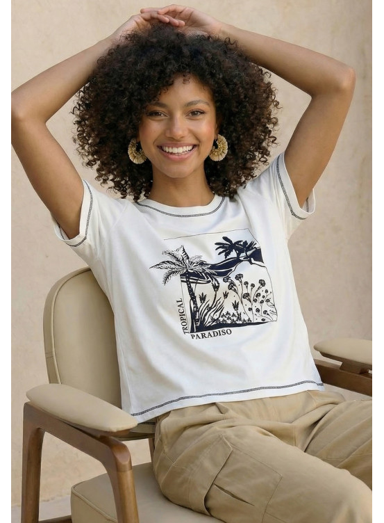 T-SHIRT 100% COTON - LAMBADA - OFF WHITE - Un Jour Ailleurs