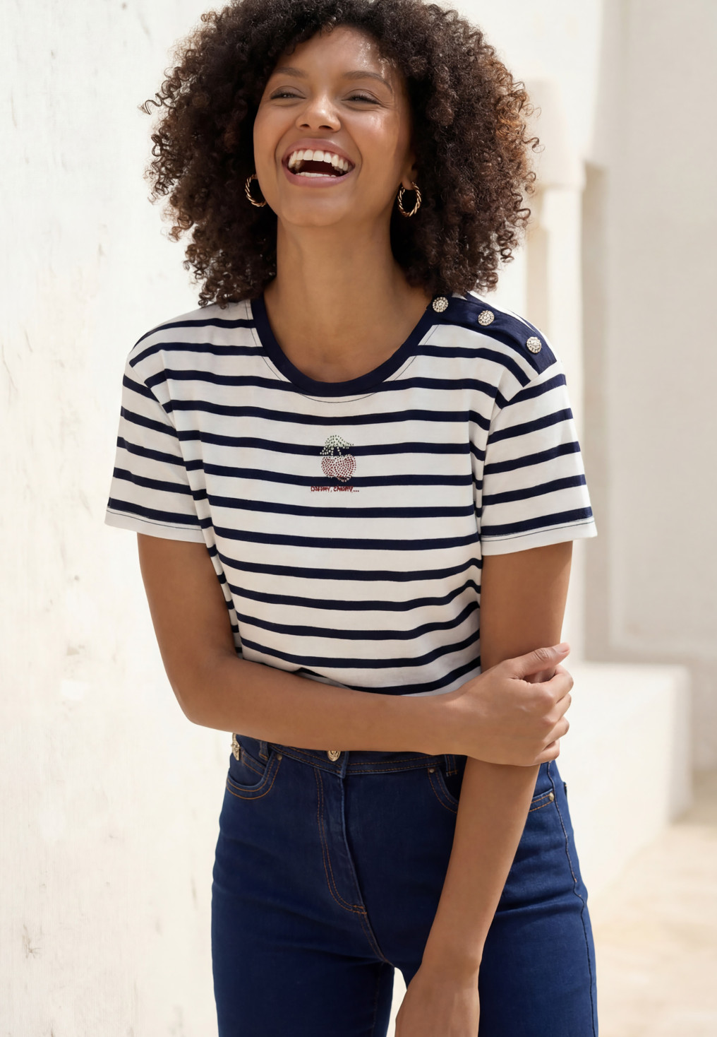 T-SHIRT - LOVER - OFF WHITE/NAVY - Un Jour Ailleurs