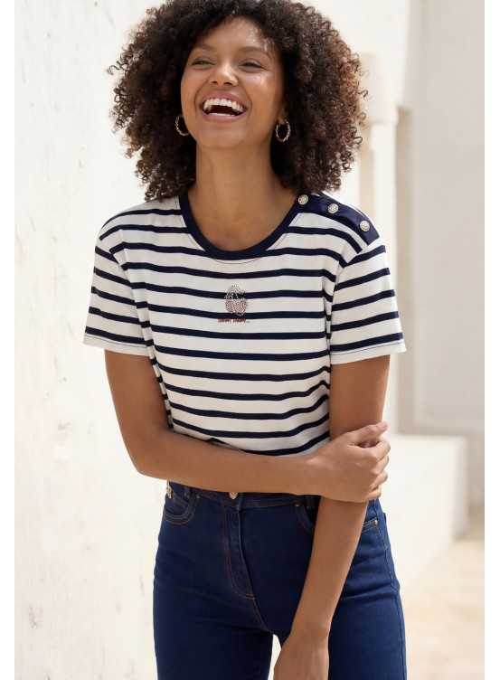 T-SHIRT - LOVER - OFF WHITE/NAVY - Un Jour Ailleurs