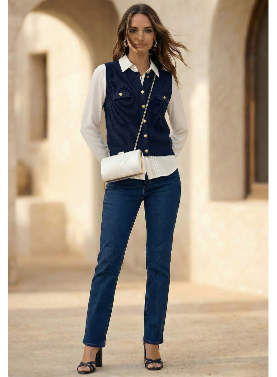 GILET SANS MANCHES 100% COTON - LIKA - MARINE - Un Jour Ailleurs