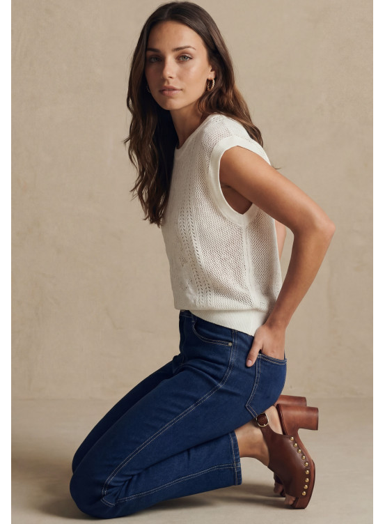 PULL MANCHE COURTE 100% COTON - LIANE - CREME - Un Jour Ailleurs