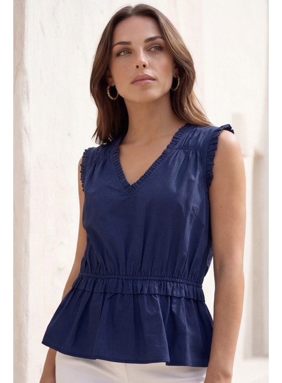 TOP 100% COTON - LISOIN - MARINE - Un Jour Ailleurs