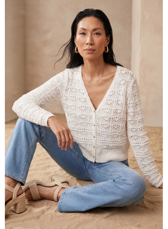 GILET MANCHES LONGUES 100% COTON - LITCHI - CREME - Un Jour Ailleurs