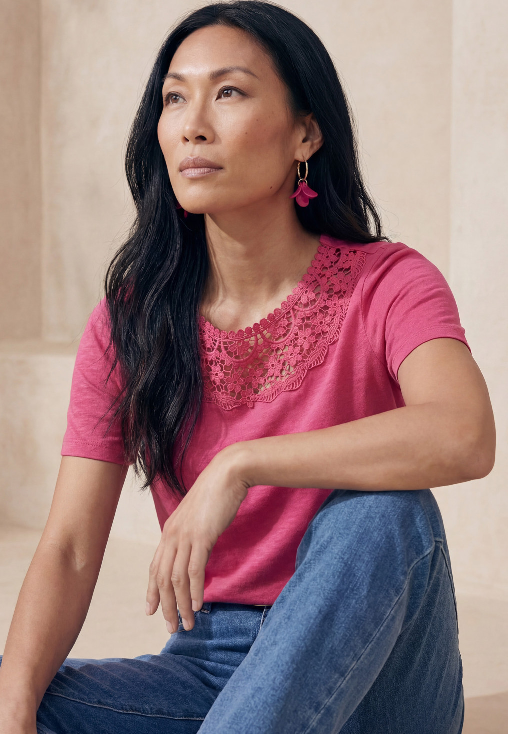 TEE-SHIRT - LACE - FRAISE