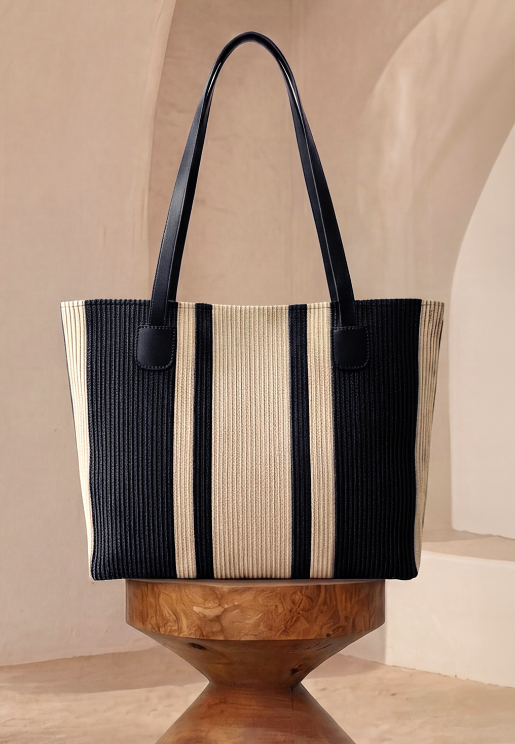 SAC CABAS - LAPO - NOIR/OFF WHITE - Un Jour Ailleurs