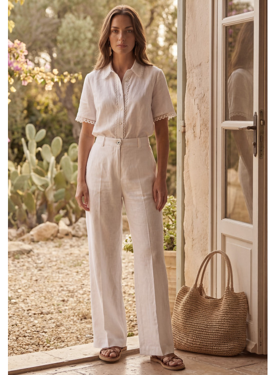 PANTALON 100% LIN - LARYA - BLANC - Un Jour Ailleurs