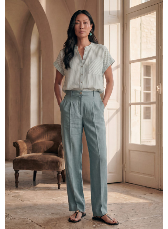PANTALON 100% LIN - LARYA - LAGON - Un Jour Ailleurs