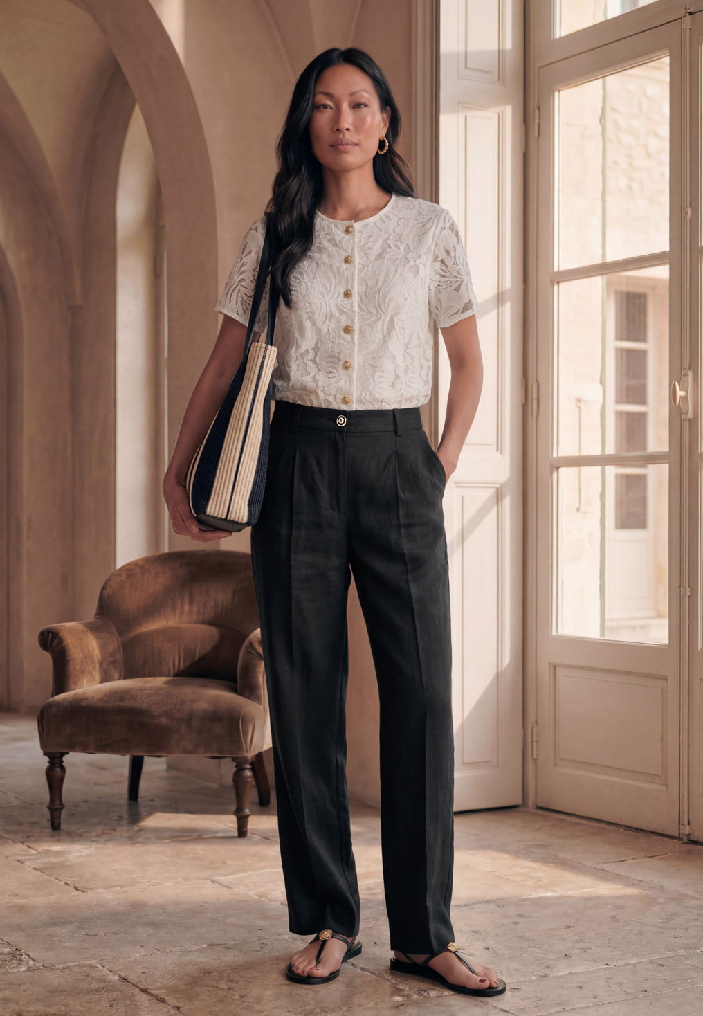 PANTALON 100% LIN - LARYA - NOIR - Un Jour Ailleurs