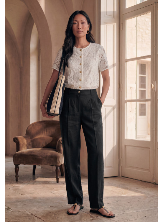 PANTALON 100% LIN - LARYA - NOIR - Un Jour Ailleurs