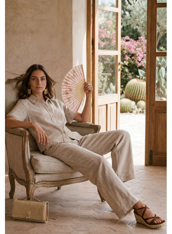 PANTALON 100% LIN - LARYA - SABLE - Un Jour Ailleurs
