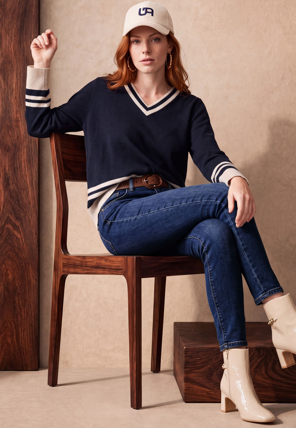 PULL 100% LAINE - MARTINA - MARINE/SAND CHINE
