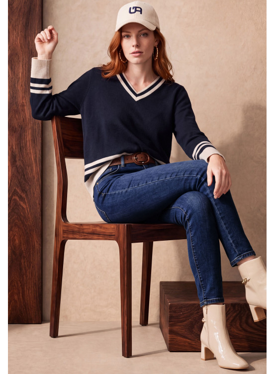 PULL 100% LAINE - MARTINA - MARINE/SAND CHINE