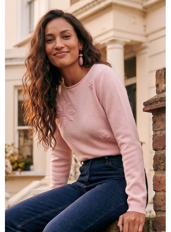 PULL 100% LAINE - MARGUERITE - ROSE