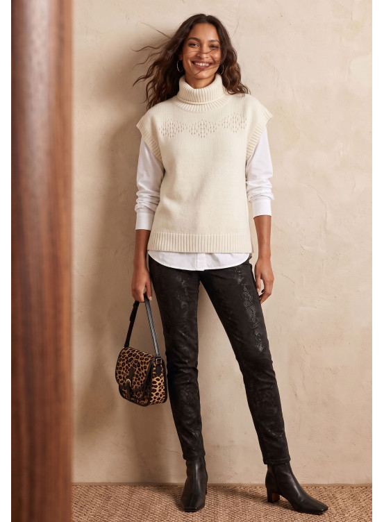 PULL SANS MANCHES 100% LAINE - MANDARIN - OFF WHITE - Un Jour Ailleurs