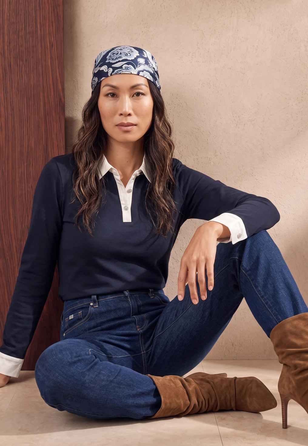 TEE-SHIRT - MARVINA - MARINE/OFF WHITE - Un Jour Ailleurs