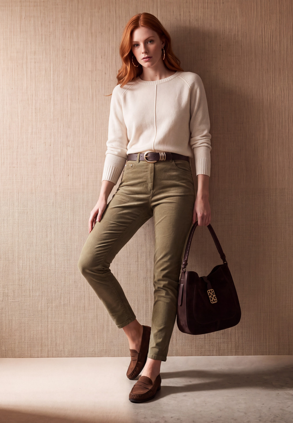 PANTALON VELOURS 7/8EME - MATTHEW - KAKI