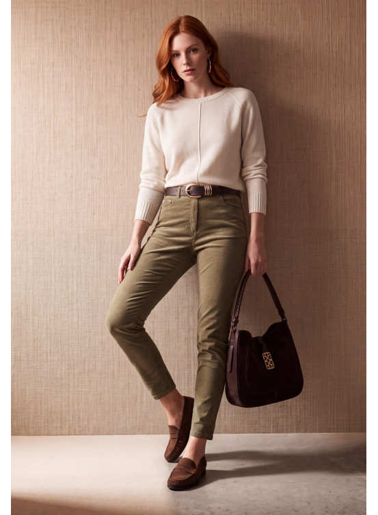 PANTALON VELOURS 7/8EME - MATTHEW - KAKI - Un Jour Ailleurs