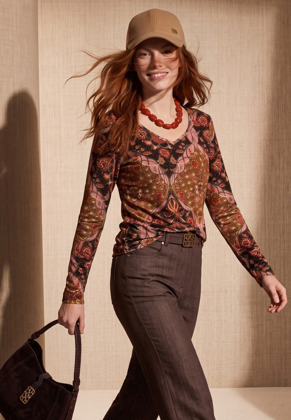 TEE-SHIRT VELOURS - MAHU - CARMIN